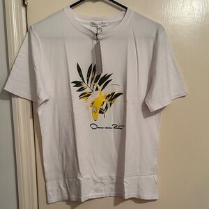 Oscar de la Renta White Tee with Green and Yellow banana Design